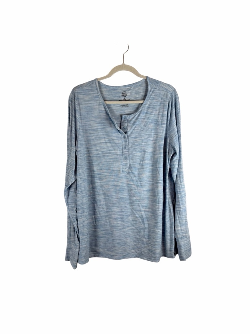 Torrid Happy Camper Blue Space Dye Henley Long Sleeve Top Size 2x